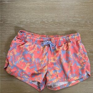 PRANA women’s athletic style elastic waist coral fun print shorts size medium